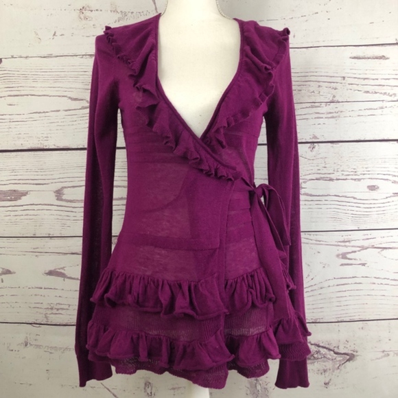 Anthropologie Sweaters - GUINEVERE Recital Ruffle Wrap Linen Cardigan